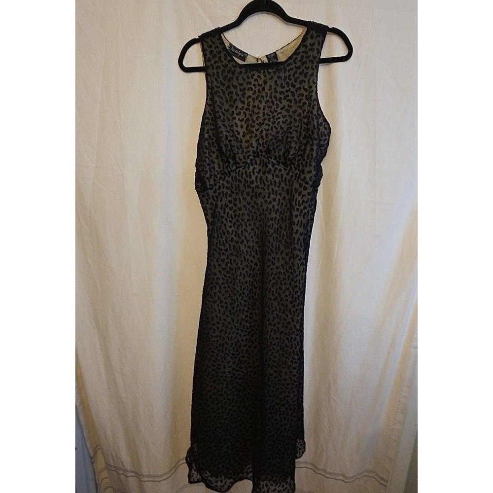 Nostalgia Dress Womens L Black Leopard Sleeveless Maxi Cutout Fit & Flare